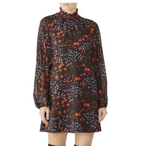 Floral Print Mini Dress - Black and Red